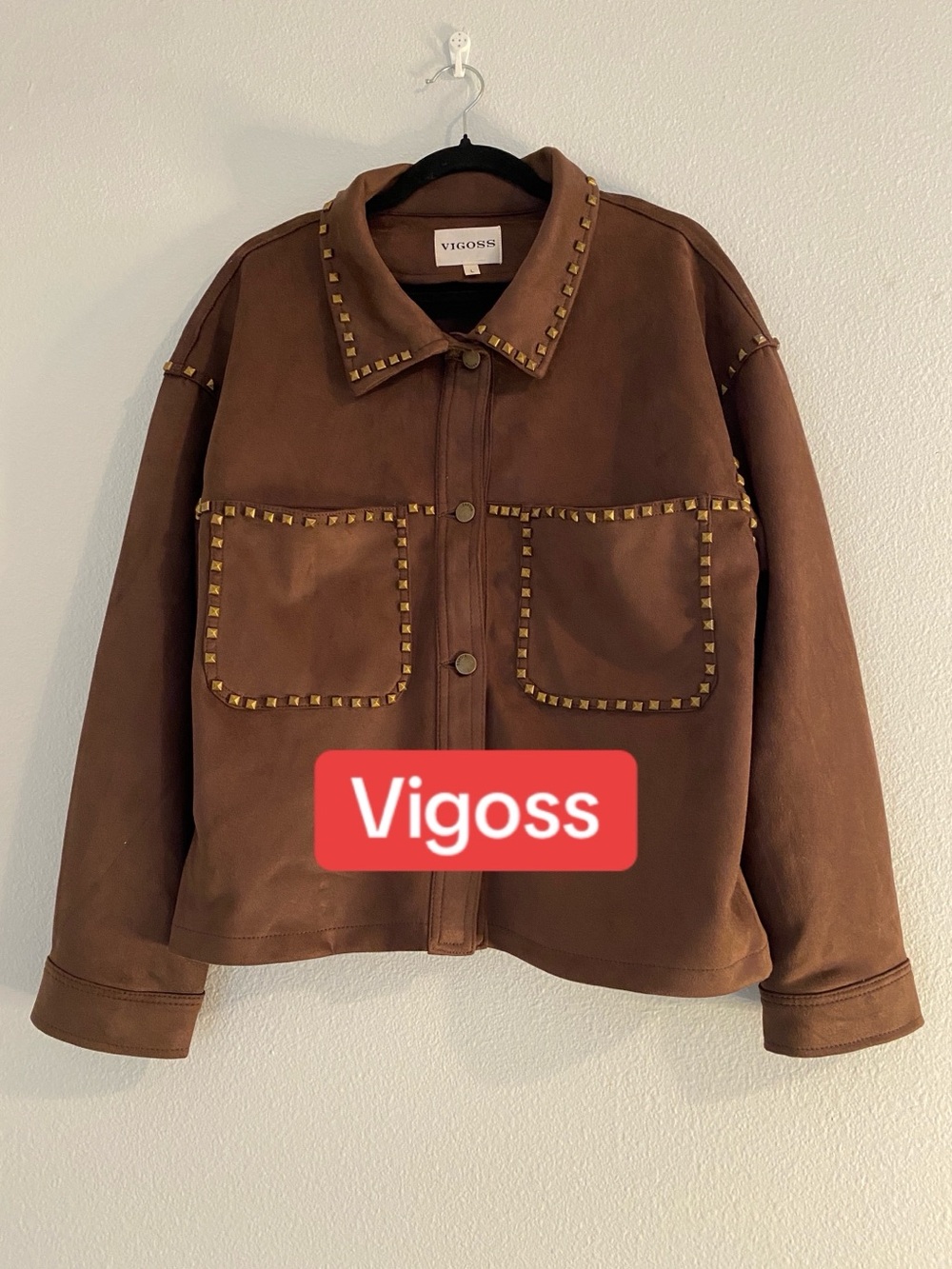 Vigoss Brown Suede Jacket with Gold Stud Trim